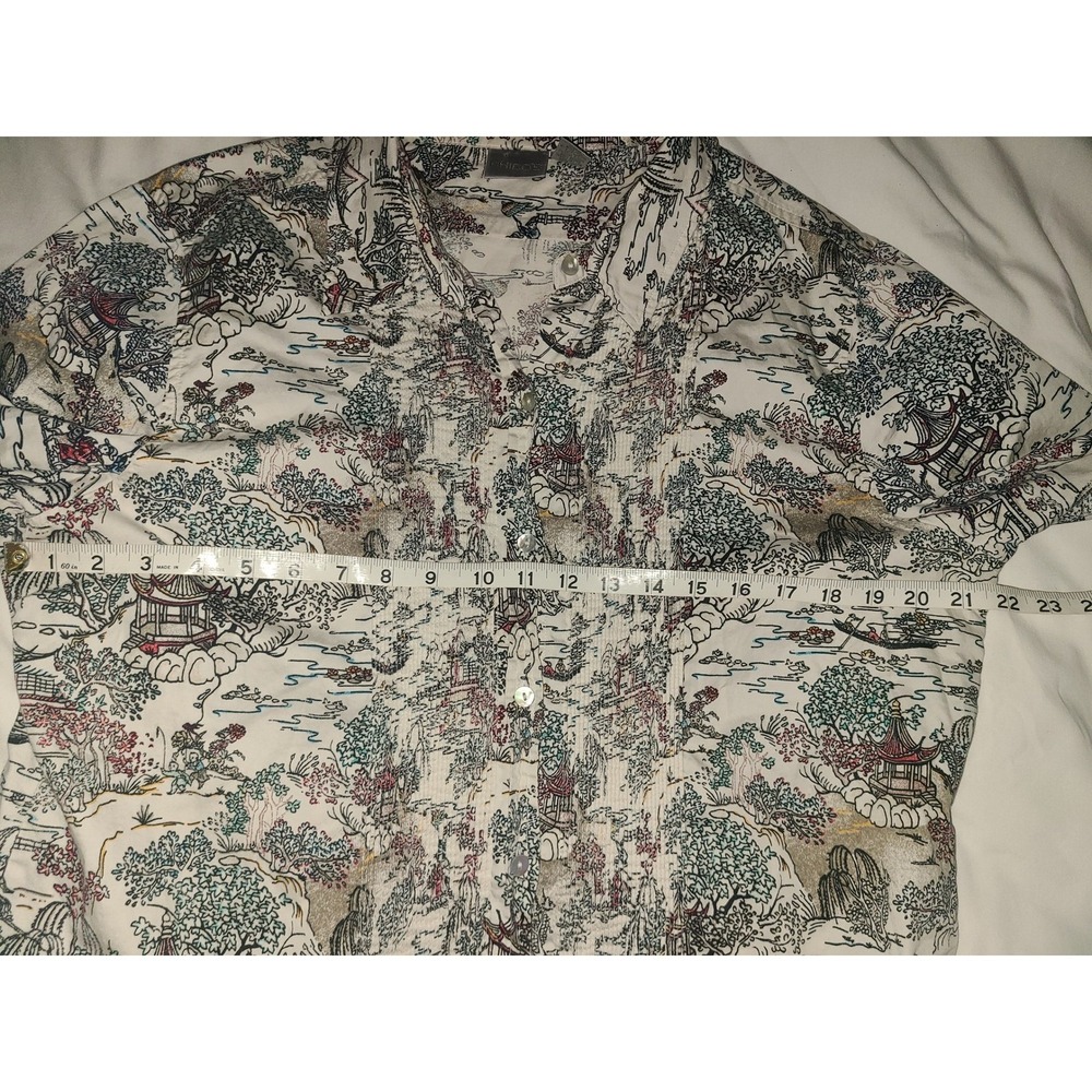Chico's Asian Landscape Print Button Up Shirt Women Size M Long Sleeve Collared - Picture 9 of 13